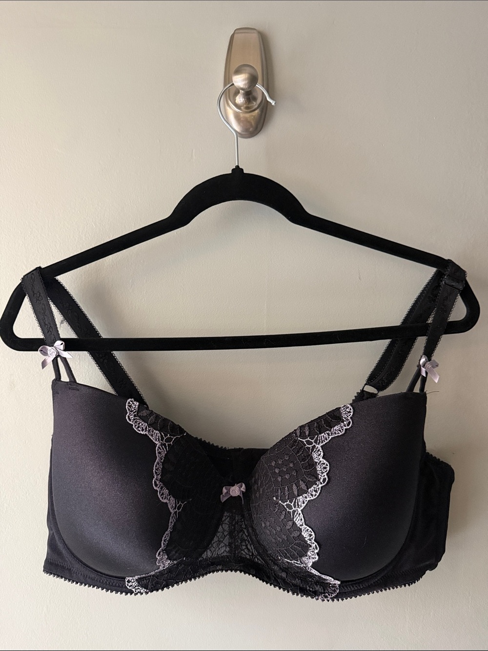 Addition Elle Black Bra with Lilac Lace Accents